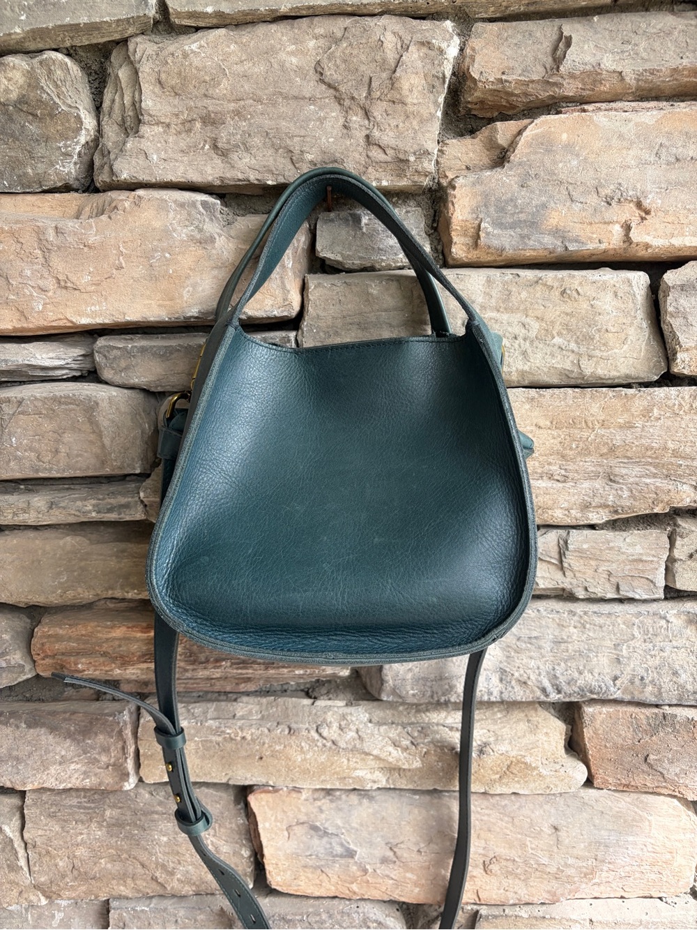Madewell Sydney Small Transport Bag Dark Blue Green Leather Satchel Crossbody - Picture 4 of 8